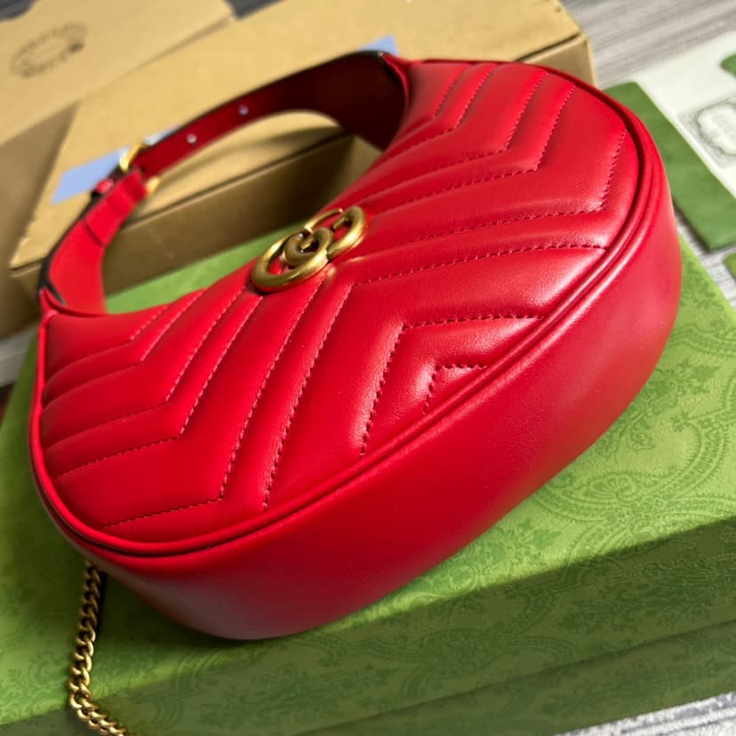 Gucci Marmont Half Moon Shaped Mini Bag Red