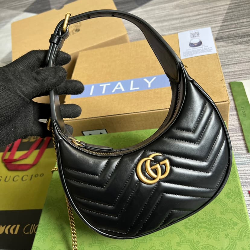 Gucci Marmont Half Moon Shaped Mini Bag Black 699514 DTDHT 1000