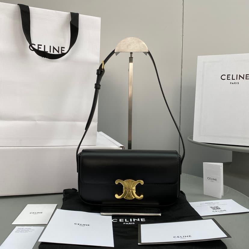 Celine Triomphe Shoulder Bag Black 194143BF4.38NO