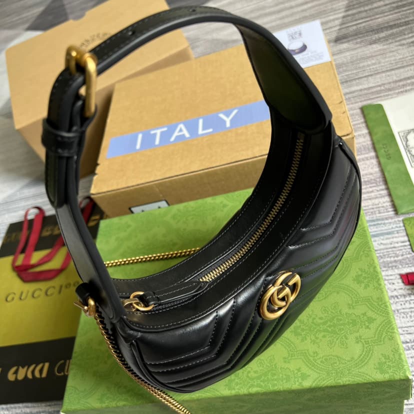 Gucci Marmont Half Moon Shaped Mini Bag Black 699514 DTDHT 1000