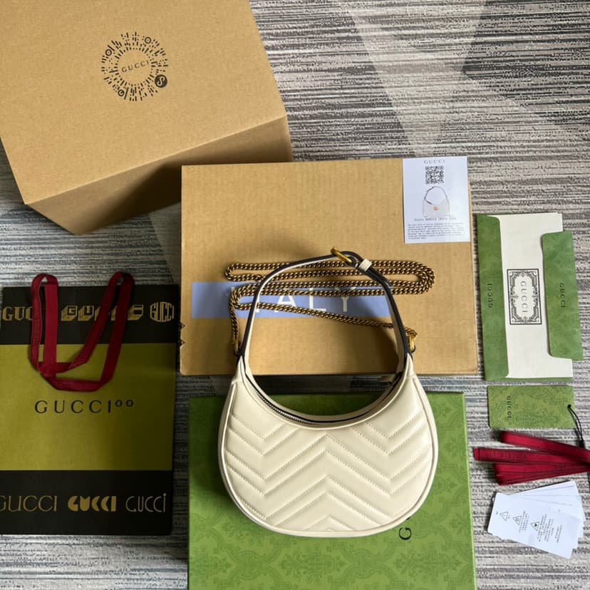 Gucci Marmont Half Moon Shaped Mini Bag White 699514 DTDHT 9022