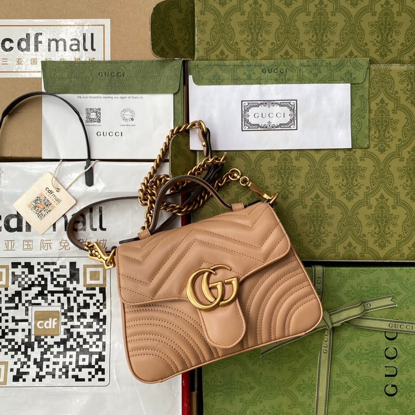 Gucci GG Marmont Mini Top Handle Bag Beige