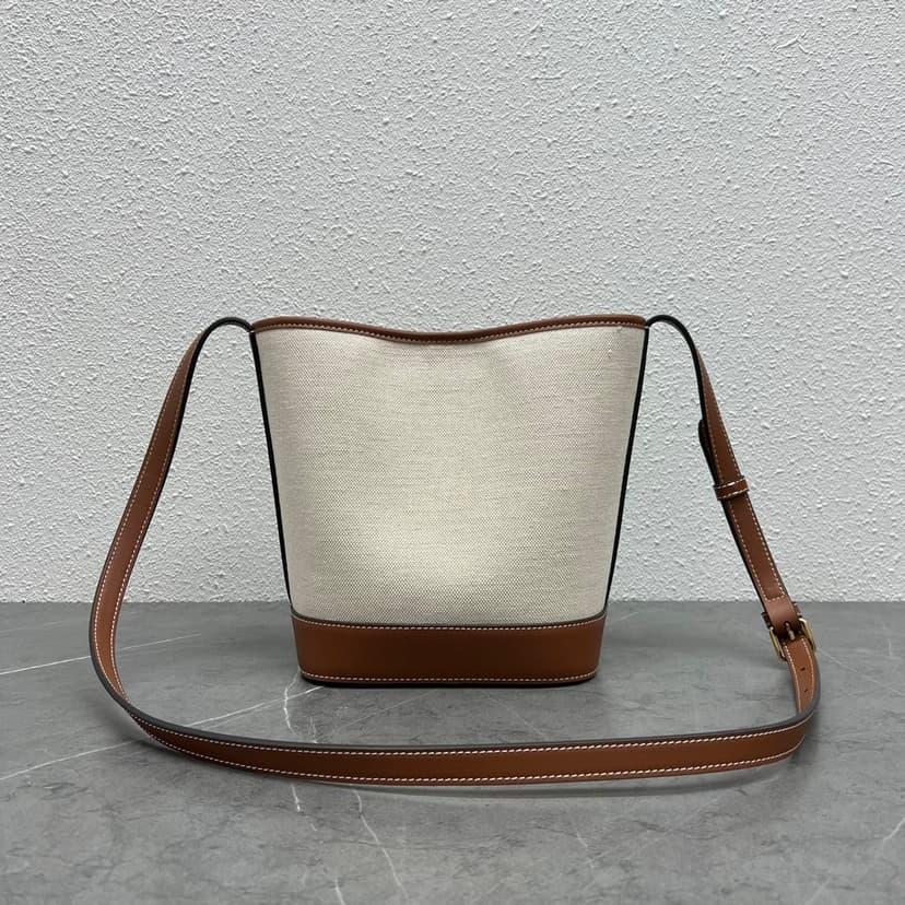 Celine Small Bucket Cuir Triomphe In Textile Natural / Tan 198242EFL.02NT