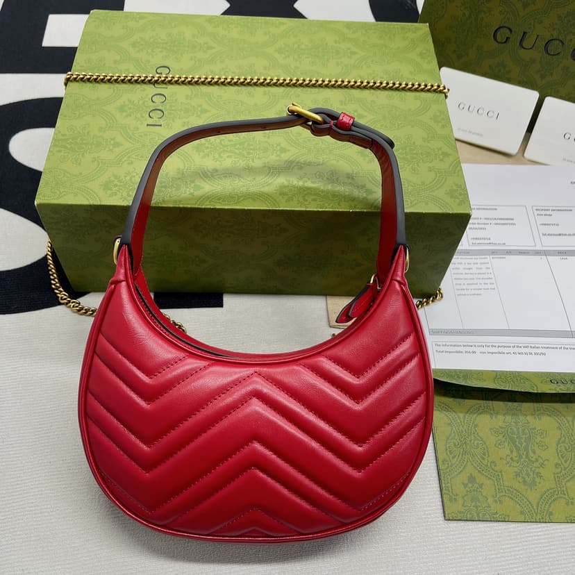 Gucci Marmont Half Moon Shaped Mini Bag Red