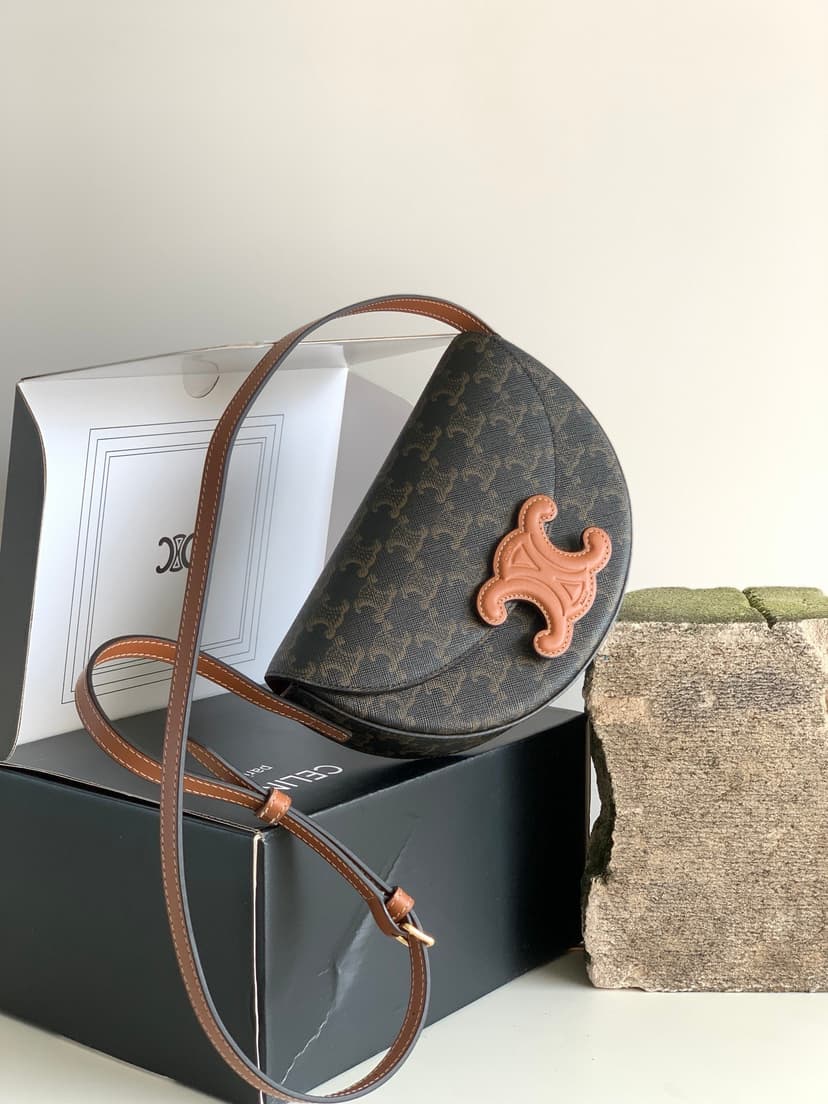 Celine Besace In Triomphe Canvas Bag Brown