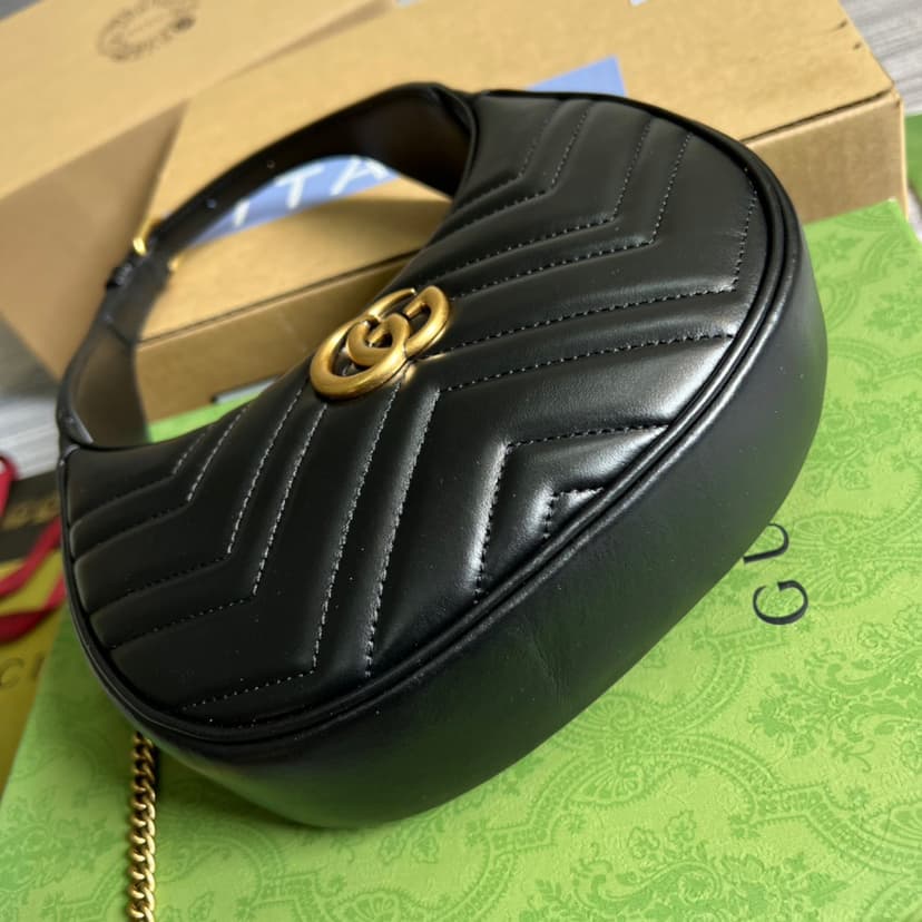 Gucci Marmont Half Moon Shaped Mini Bag Black 699514 DTDHT 1000