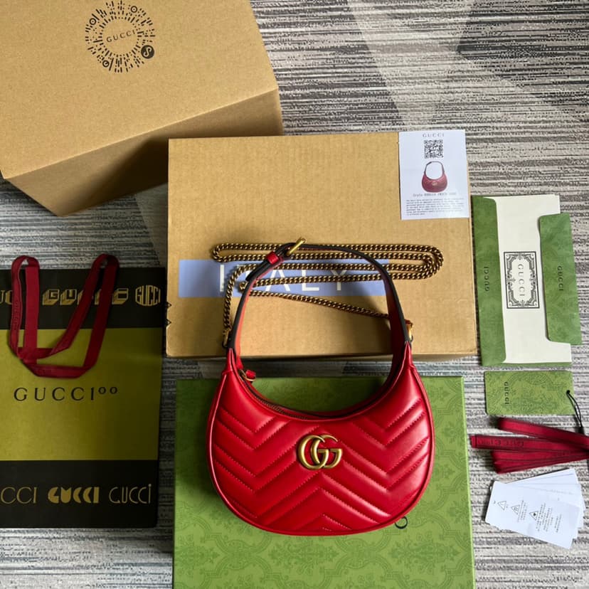 Gucci Marmont Half Moon Shaped Mini Bag Red