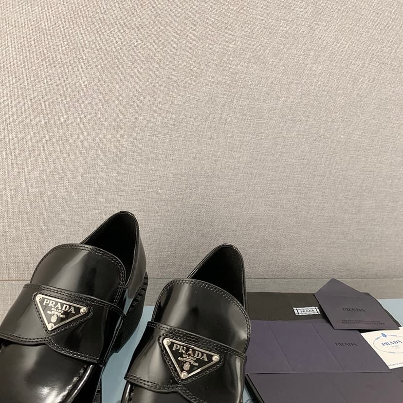 Prada Chocolate Patent Loafers Black For Women 1.9 in/ 5cm 1D246M_JHR_F0002_F_B050