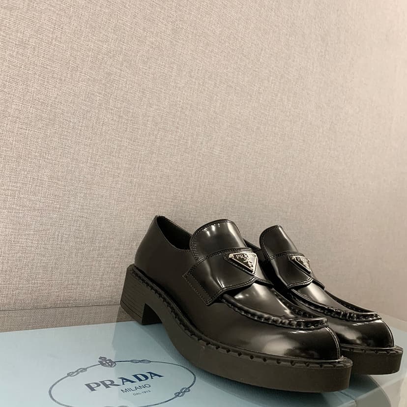 Prada Chocolate Patent Loafers Black For Women 1.9 in/ 5cm 1D246M_JHR_F0002_F_B050