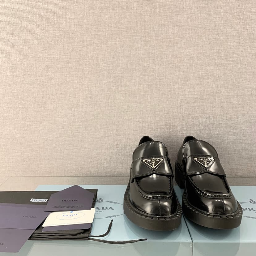 Prada Chocolate Patent Loafers Black For Women 1.9 in/ 5cm 1D246M_JHR_F0002_F_B050