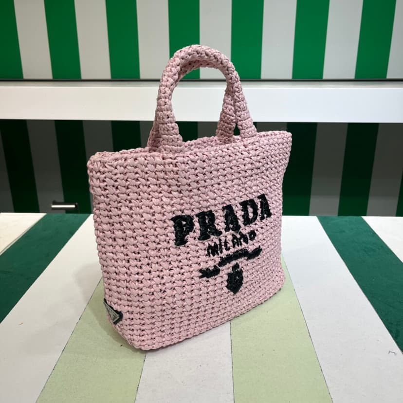 [True-to-ORIGINAL] Prada Small Raffia Tote Bag In Pink For Women 9.4 in/24cm 1BG422_2A2T_F0E18_V_OOL