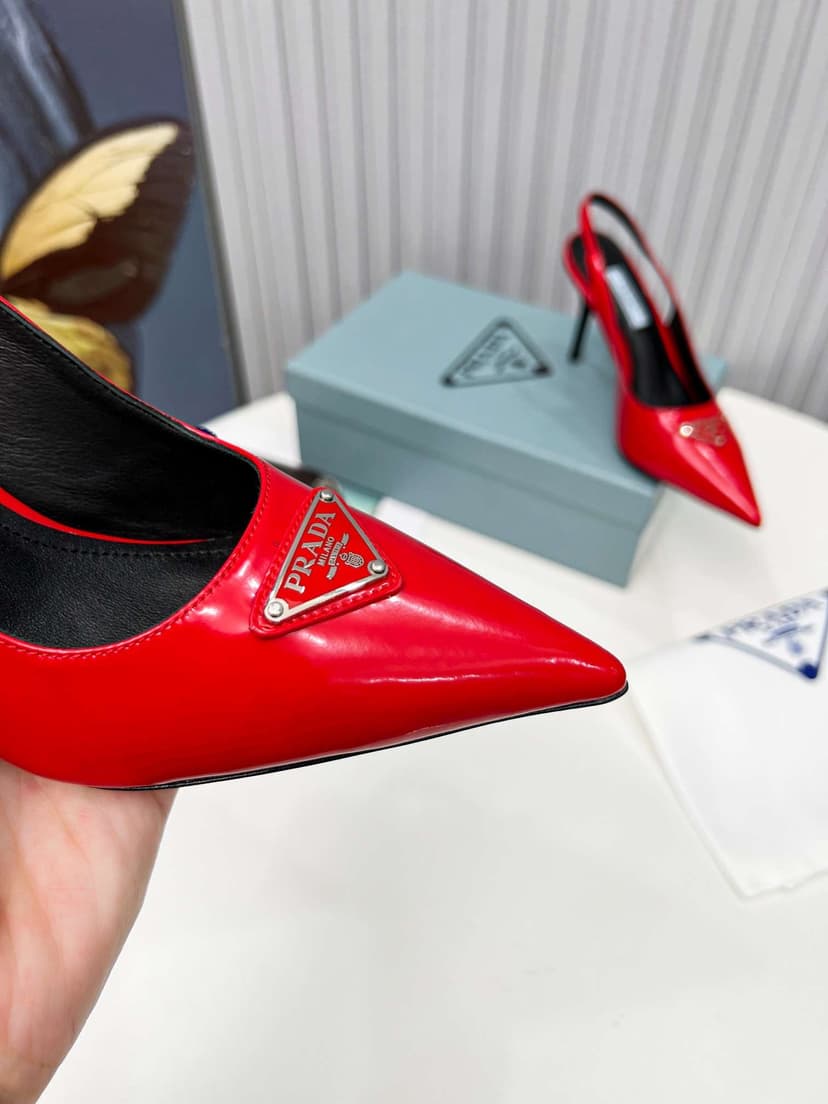 Prada Brushed Sling Pumps Red For Women