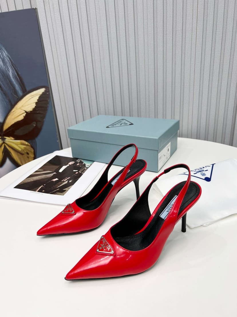 Prada Brushed Sling Pumps Red For Women