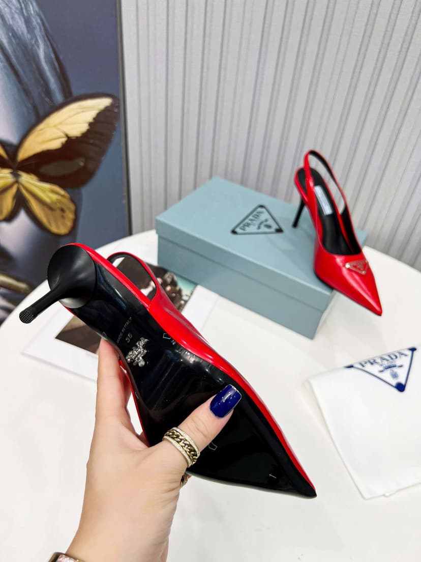 Prada Brushed Sling Pumps Red For Women