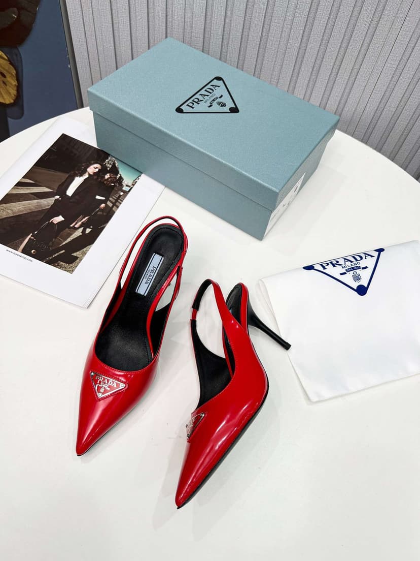 Prada Brushed Sling Pumps Red For Women
