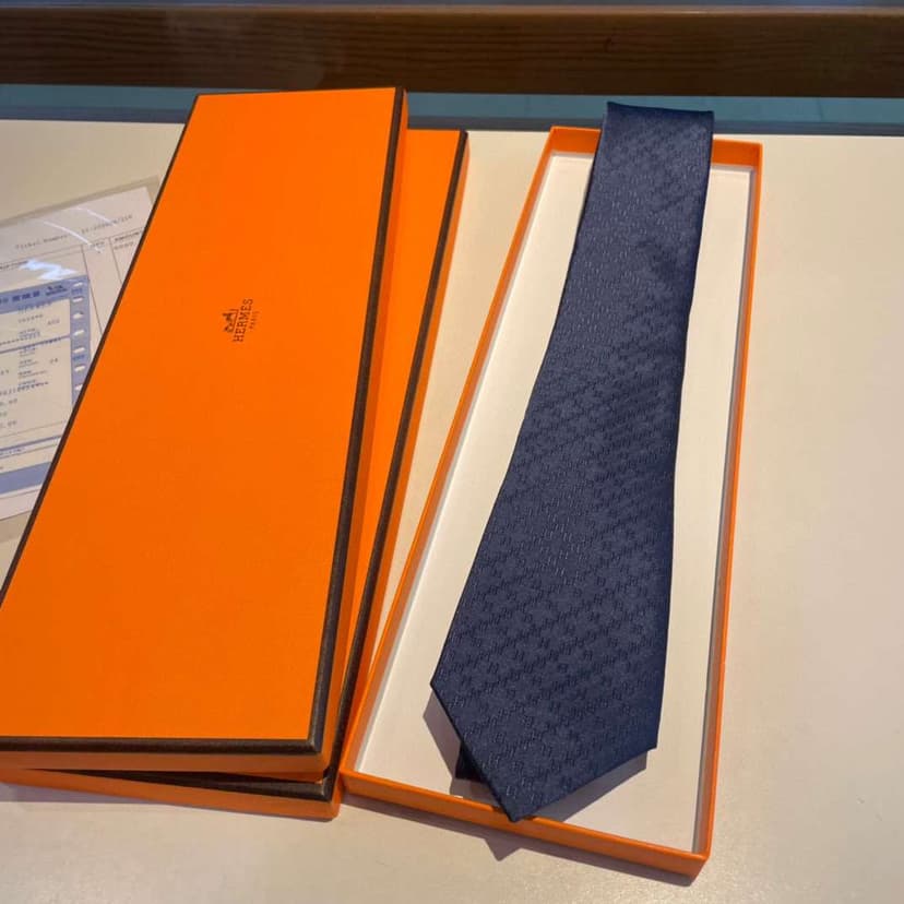 Hermes Faconnee H Tie Navy Blue For Men
