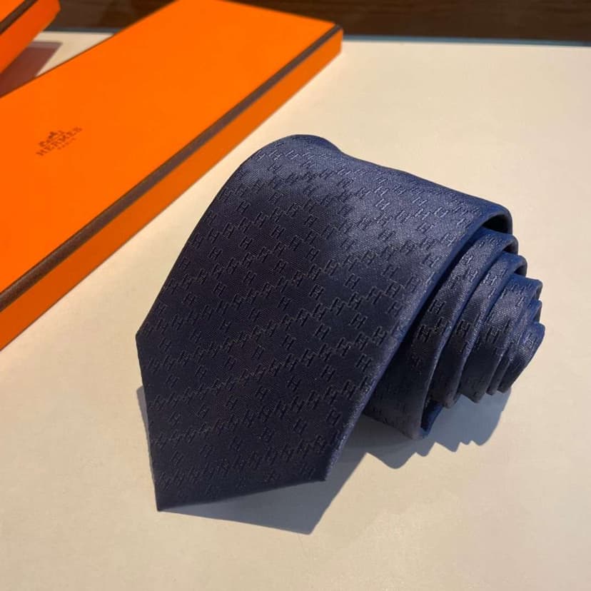 Hermes Faconnee H Tie Navy Blue For Men