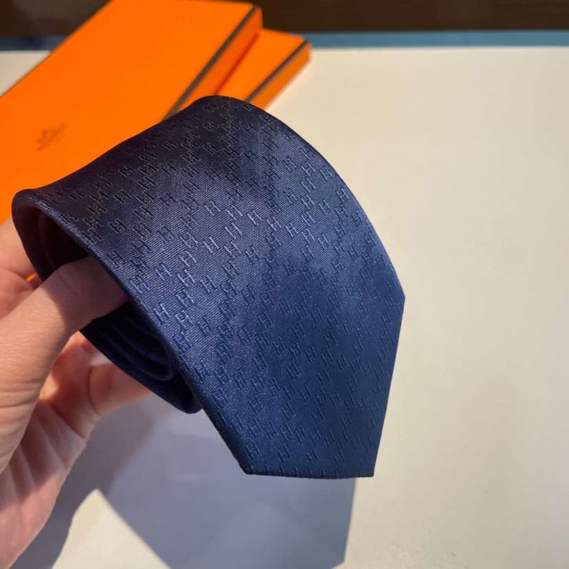 Hermes Faconnee H Tie Navy Blue For Men