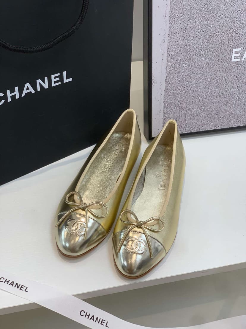 Chanel Ballet Flats Gold For Women