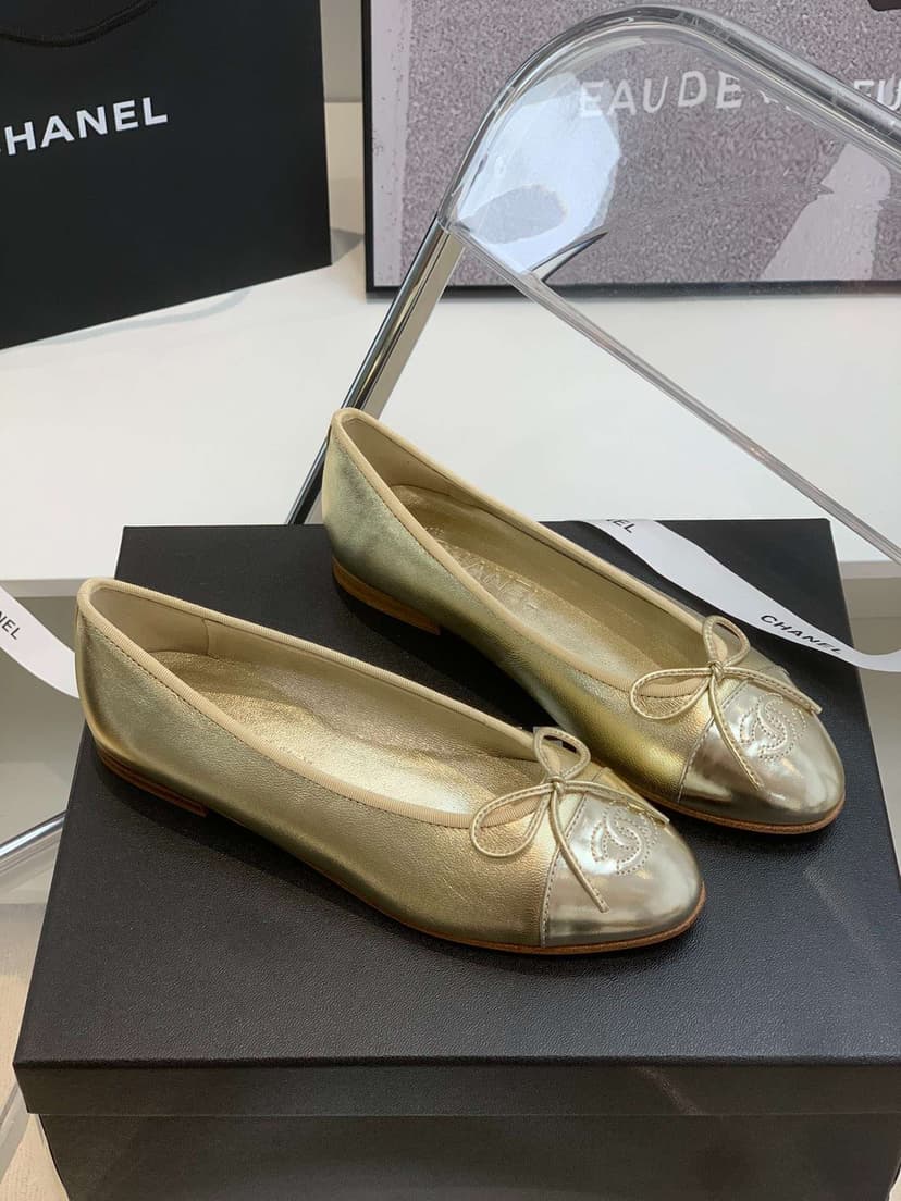 Chanel Ballet Flats Gold For Women