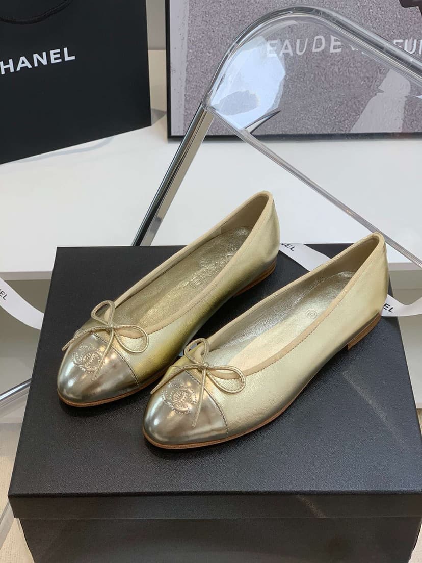 Chanel Ballet Flats Gold For Women