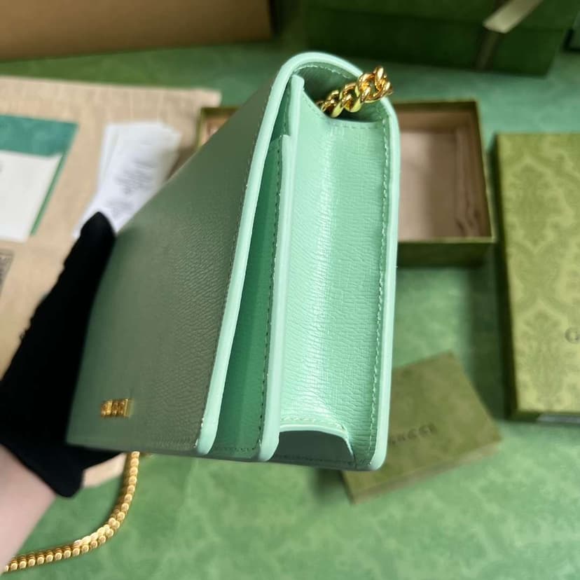 Gucci Chain Wallet With Script Light Green For Women 20cm / 7.8in 772643 0OP0N 3401