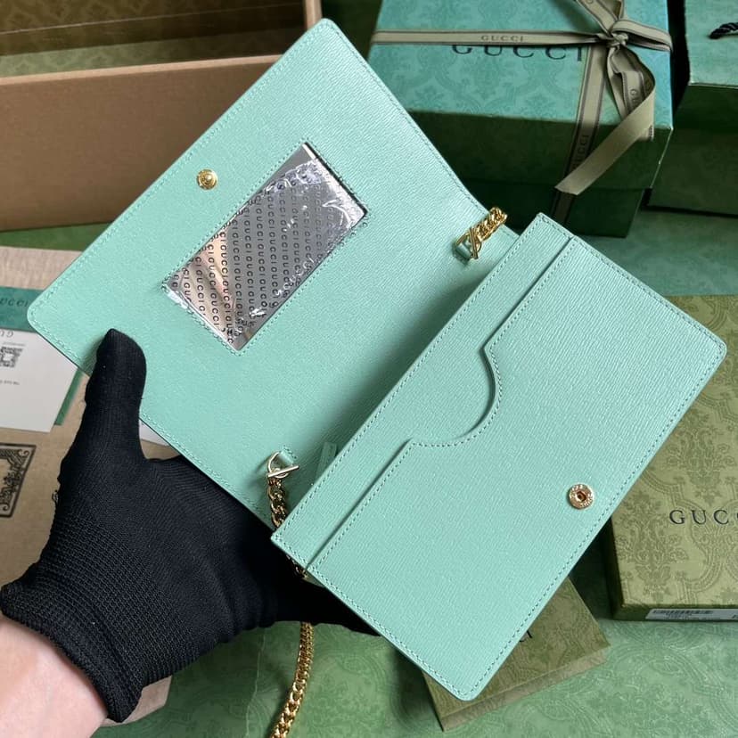 Gucci Chain Wallet With Script Light Green For Women 20cm / 7.8in 772643 0OP0N 3401