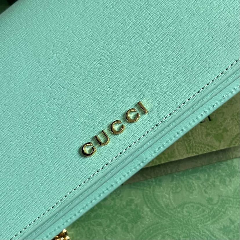 Gucci Chain Wallet With Script Light Green For Women 20cm / 7.8in 772643 0OP0N 3401