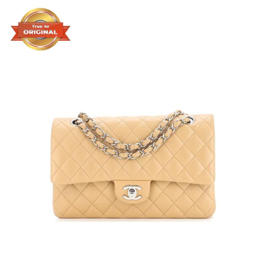[True-to-ORIGINAL] Chanel Classic Flap Bag Beige For Women 10.2in/26cm A01112
