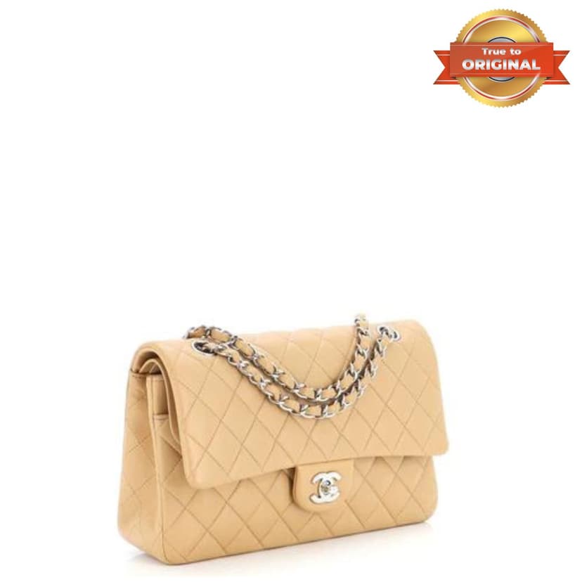 [True-to-ORIGINAL] Chanel Classic Flap Bag Beige For Women 10.2in/26cm A01112