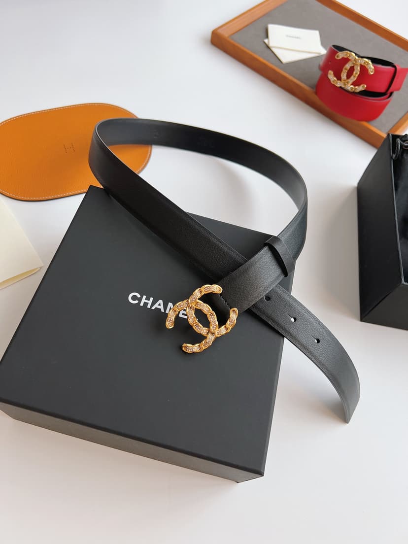 Chanel Twinkle Stone Chain CC Buckle Belt Black For Women