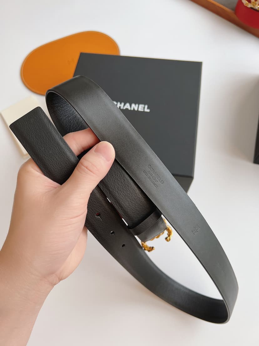 Chanel Twinkle Stone Chain CC Buckle Belt Black For Women