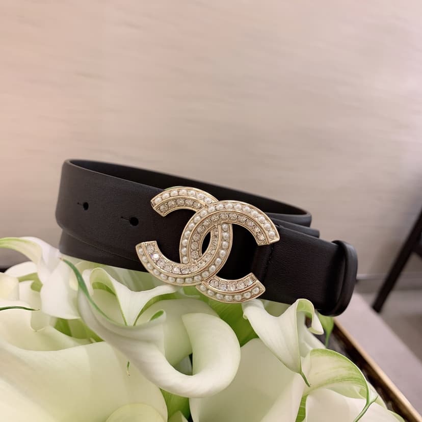 Chanel Twinkle Pearl Interlocking C Buckle Belt Black For Women