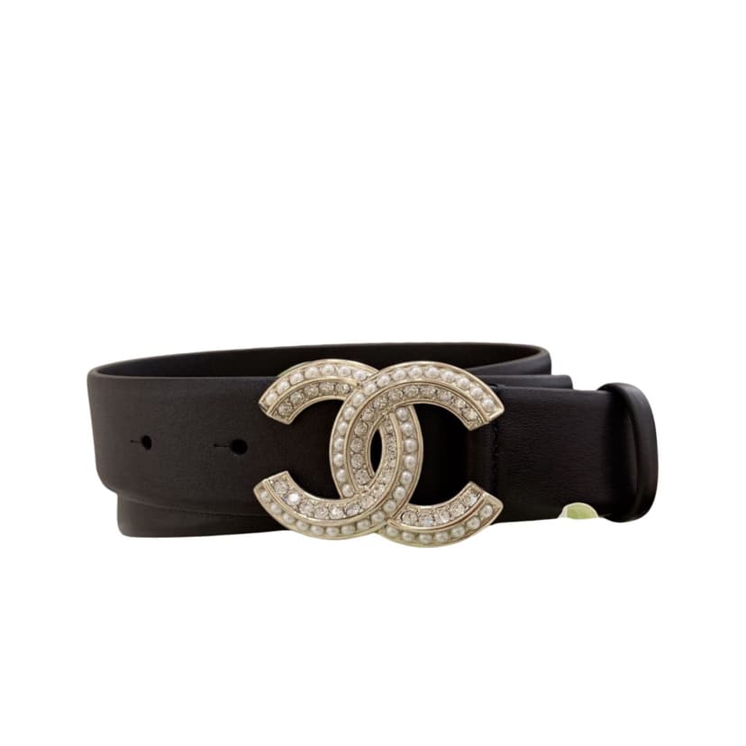 Chanel Twinkle Pearl Interlocking C Buckle Belt Black For Women