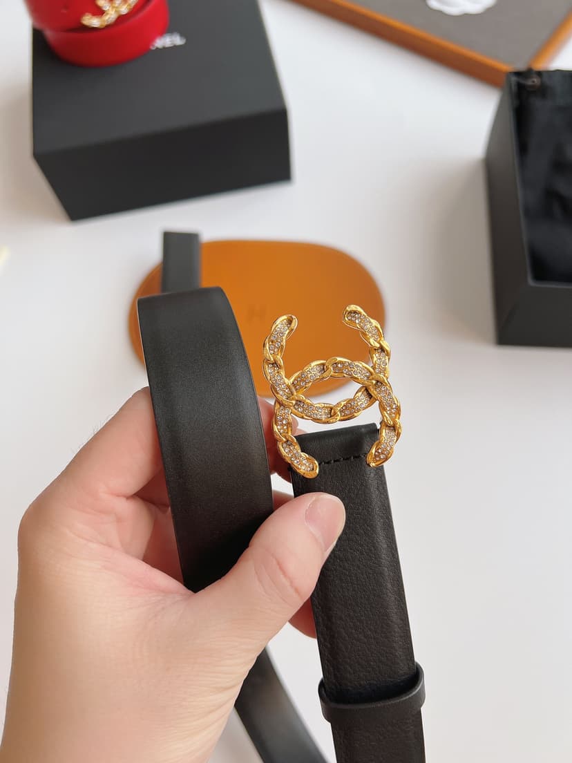 Chanel Twinkle Stone Chain CC Buckle Belt Black For Women