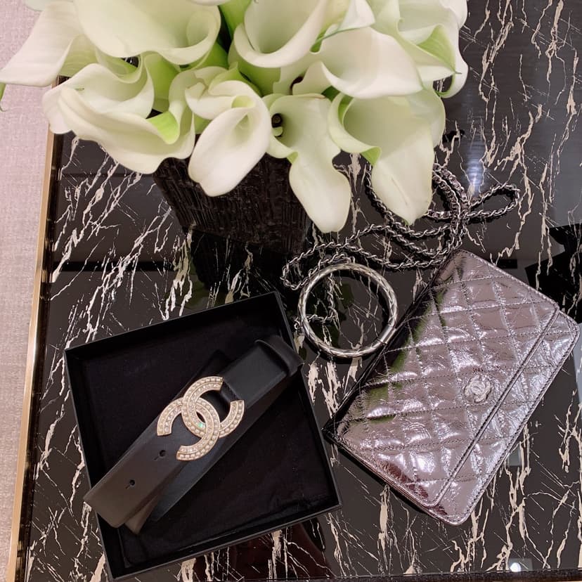 Chanel Twinkle Pearl Interlocking C Buckle Belt Black For Women