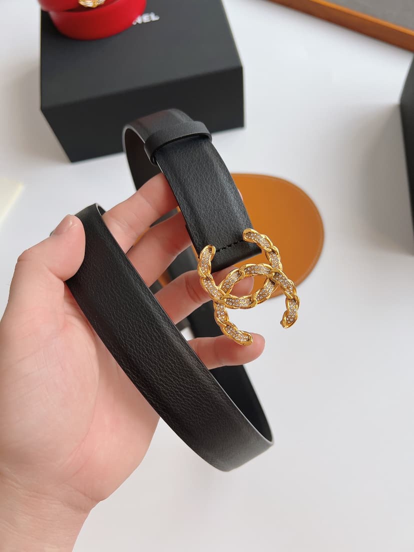 Chanel Twinkle Stone Chain CC Buckle Belt Black For Women