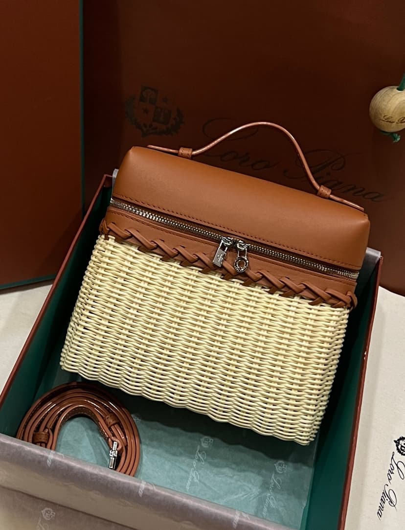 [True-to-ORIGINAL]Loro Piana Extra Pocket L19 North-South Wicker Malt/deep Kummel Bag For Women 6.9 in/17.5 cm FAN5321 B3PK