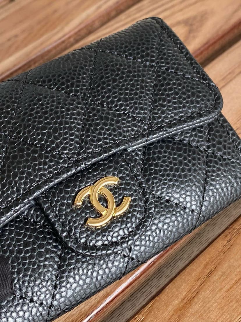 Chanel Classic Card Holder Gold Black For Women, Women’s Wallet 4.5in/11.5cm
