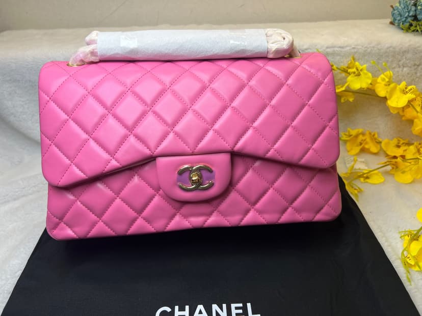 [True-to-ORIGINAL] Chanel Large Classic Handbag Gold Hardware Pink For Women 30cm/11.8in