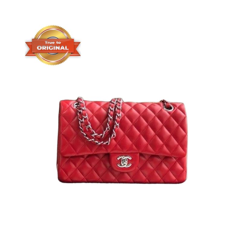[True-to-ORIGINAL] Chanel Classic Hand Bag Red For Women 9.9in/25.5cm