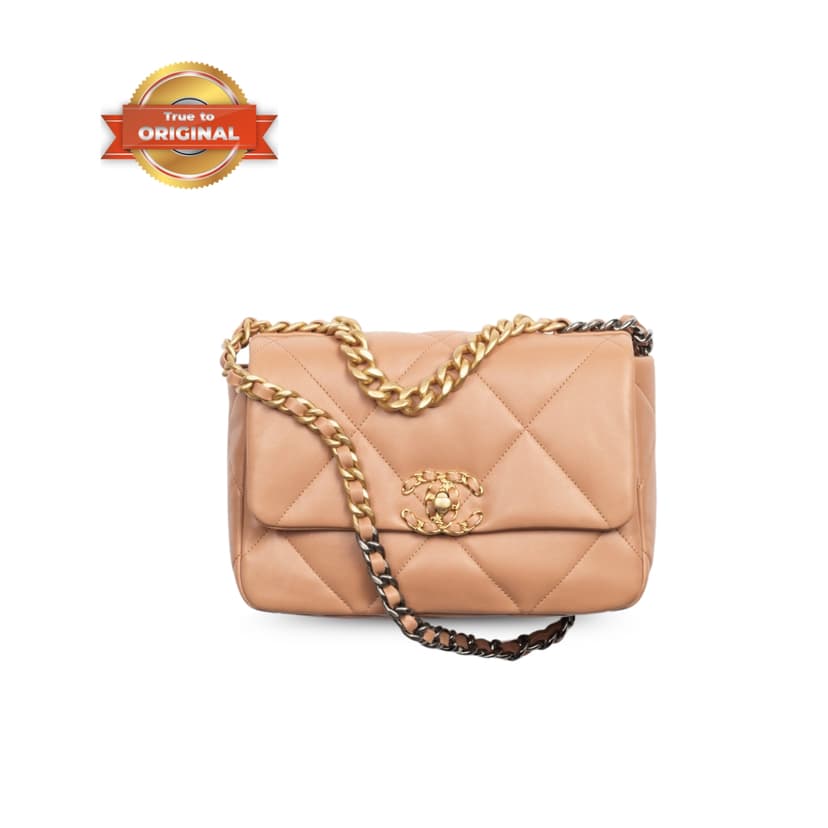 [True-to-ORIGINAL] Chanel 19 Handbag Dark Beige For Women 26cm/10.1in AS1160 B04852 NZG77
