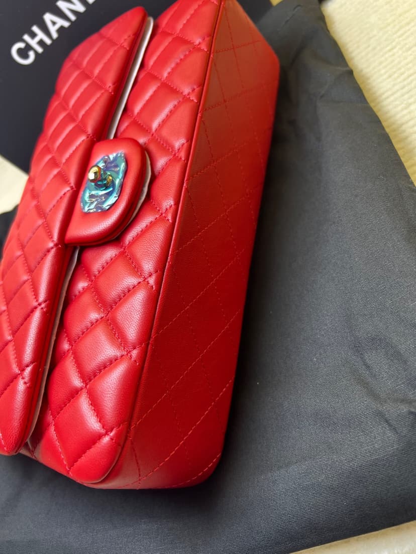 [True-to-ORIGINAL] Chanel Classic Hand Bag Red For Women 9.9in/25.5cm