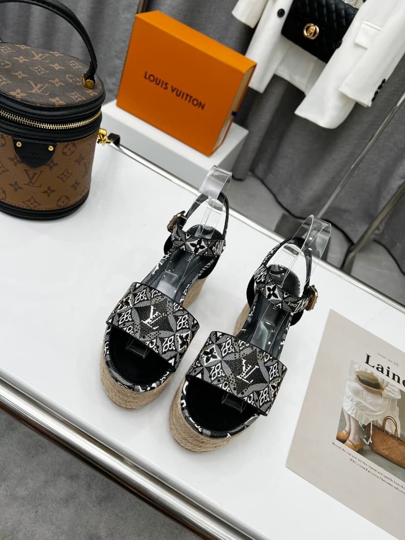 Louis Vuitton Women's Starboard Wedge Sandal Black And White For Women LV