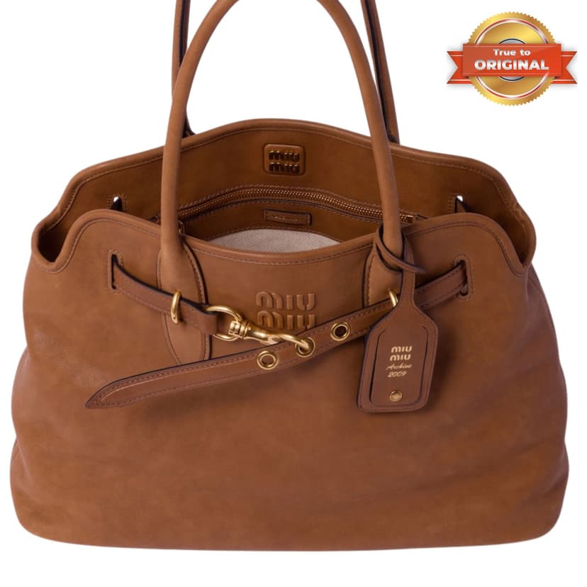 [True-to-ORIGINAL] Miu Miu Aventure Nappa Leather Bag Oak For Women 31cm/12in - 5BG291_2BBL_F0316_V_OOO