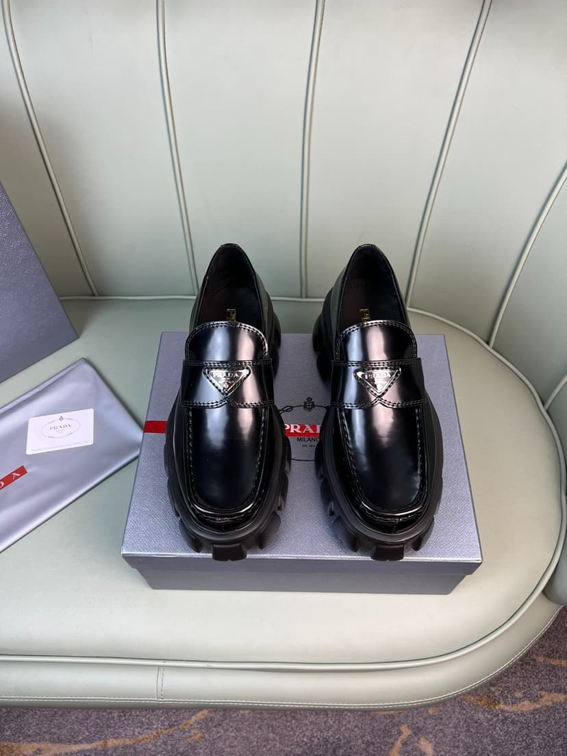 Prada Monolith Brushed Loafers Black, Men’s Shoes 2.4in/60mm