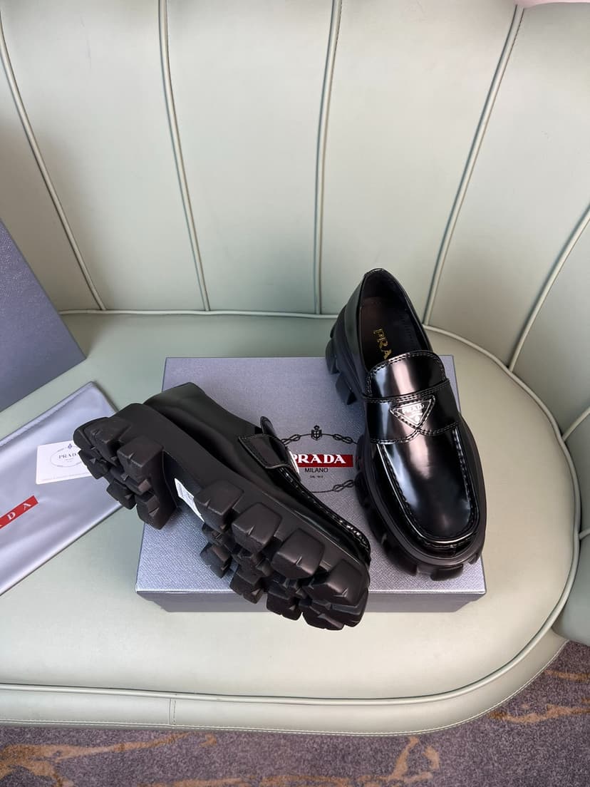 Prada Monolith Brushed Loafers Black, Men’s Shoes 2.4in/60mm