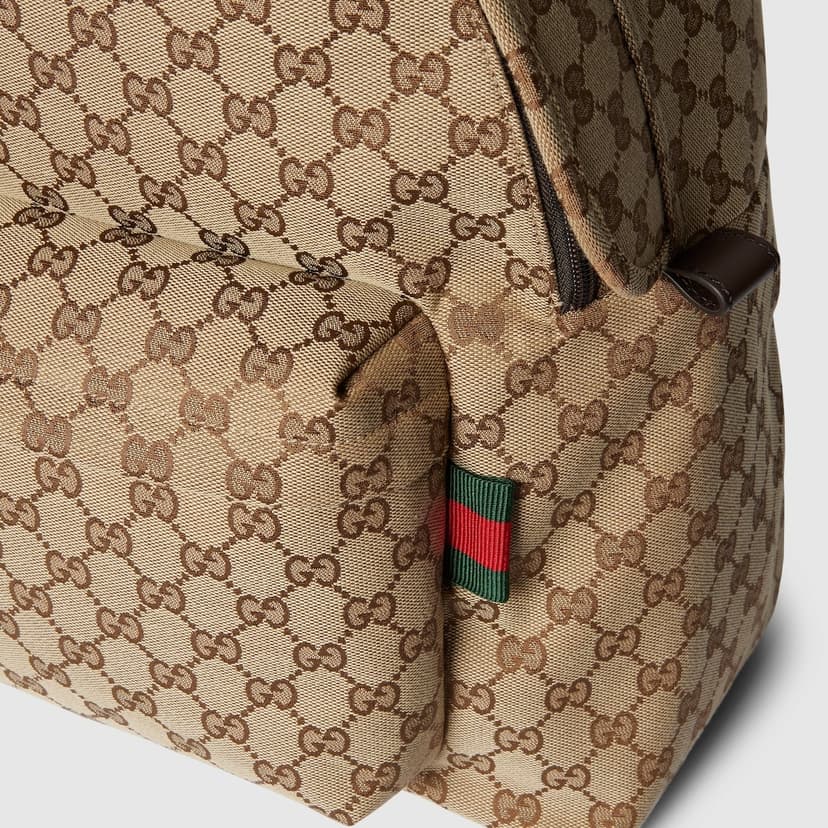 Gucci Medium GG Backpack With Web Beige And Dark Brown For Men 14.2in/36cm 824624 FAEHZ 9795