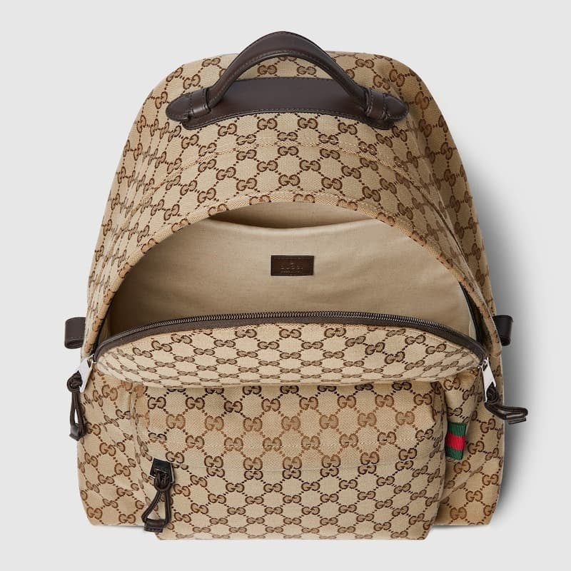 Gucci Medium GG Backpack With Web Beige And Dark Brown For Men 14.2in/36cm 824624 FAEHZ 9795