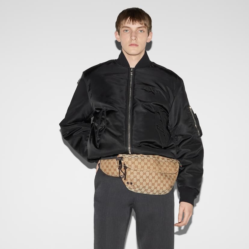 Gucci Small GG Belt Bag Beige And Dark Brown For Men 12.6in/32cm 804262 FADUK 9853